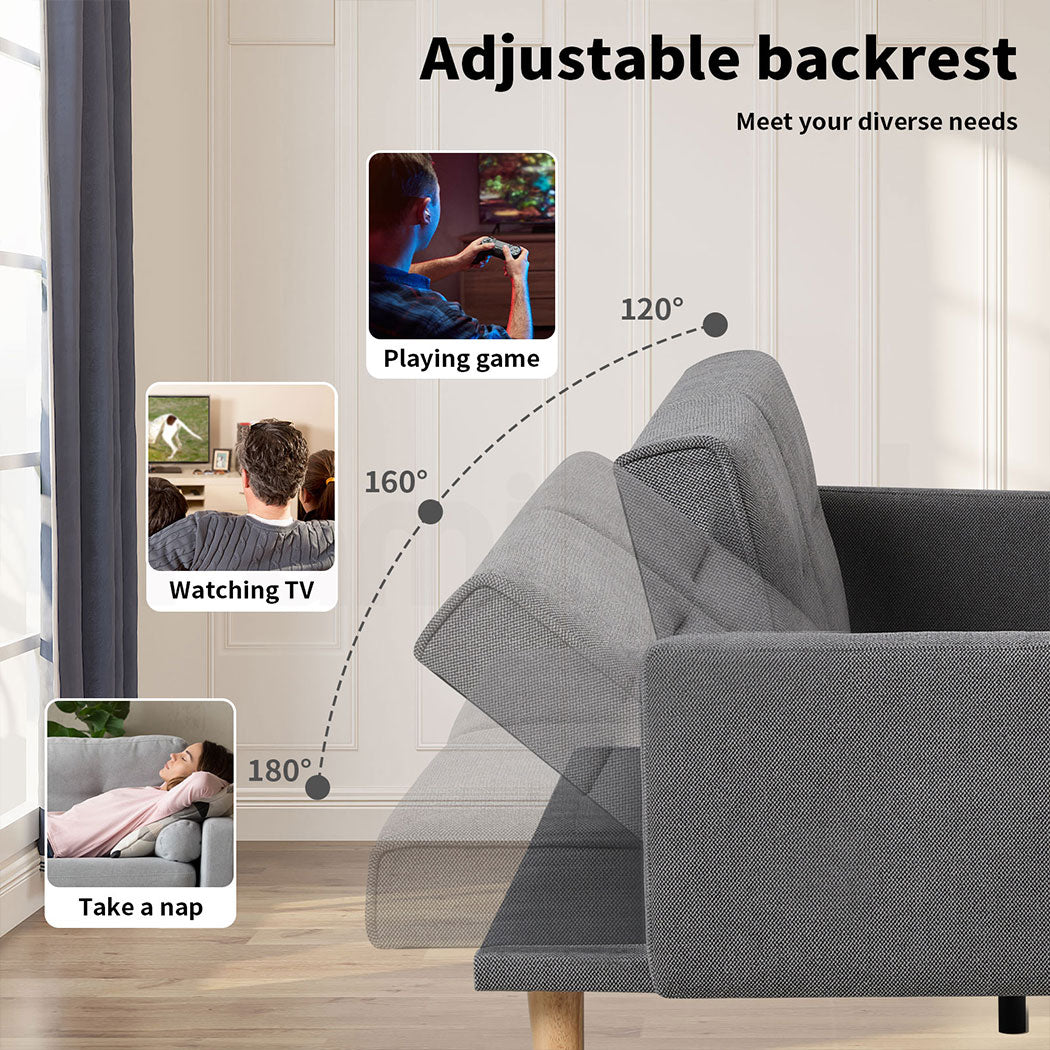 Familand 3 Seater Convertible Sofa Bed Loveseat Recliner Lounge Adjustable Back Grey