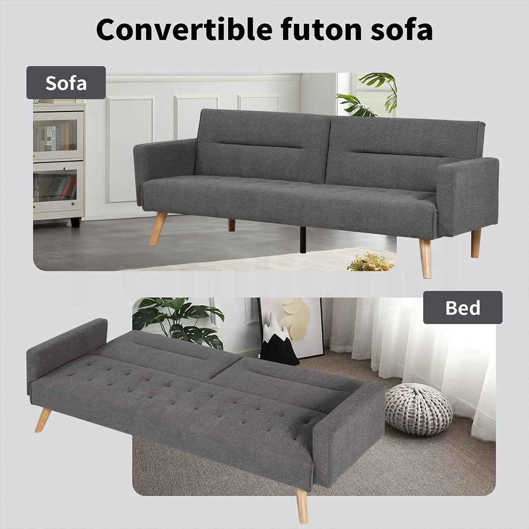 Familand 3 Seater Convertible Sofa Bed Loveseat Recliner Lounge Adjustable Back Grey