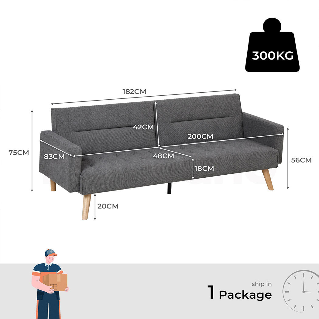 Familand 3 Seater Convertible Sofa Bed Loveseat Recliner Lounge Adjustable Back Grey