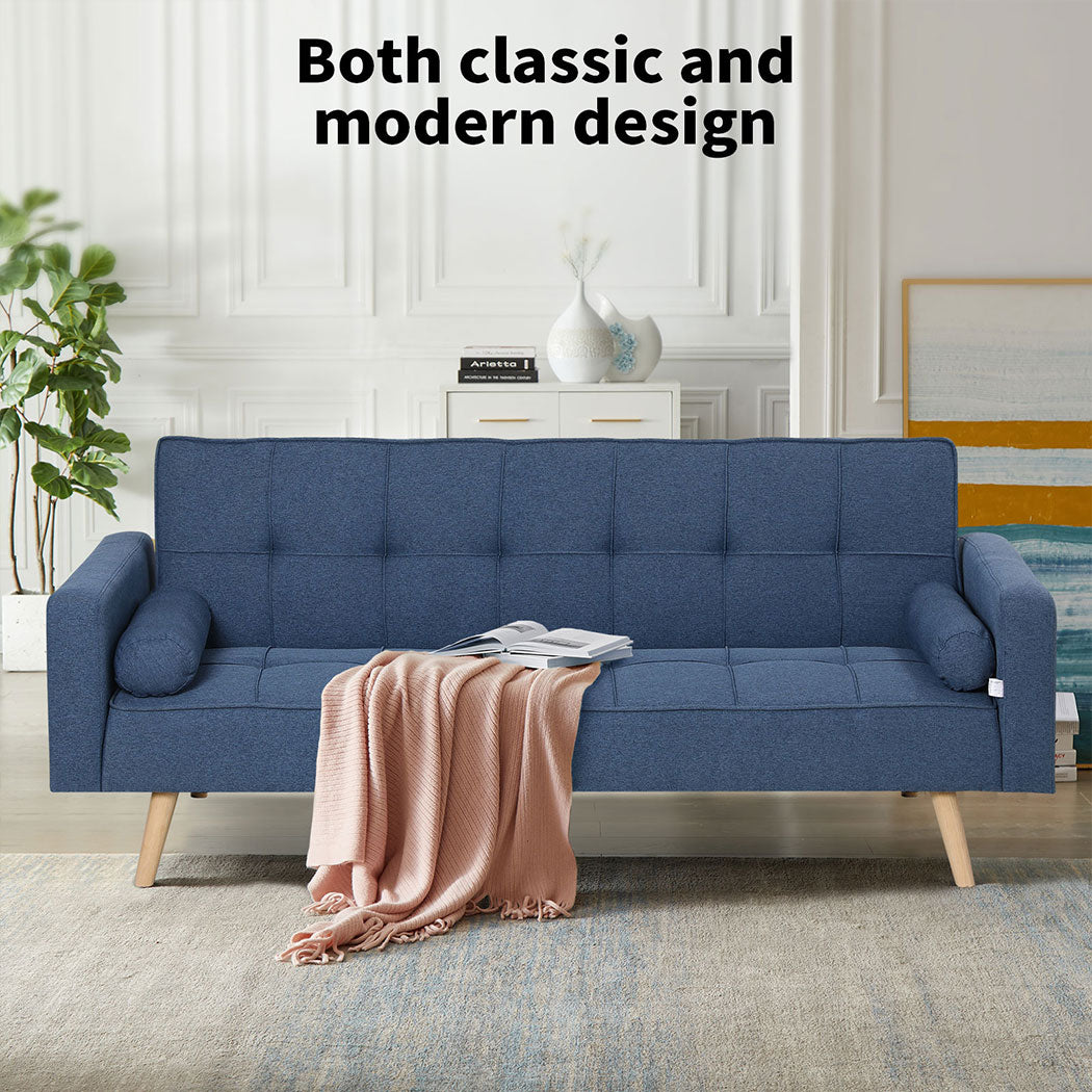 Familand 3 Seater Convertible Sofa Bed Loveseat Recliner Lounge Adjustable Back Blue