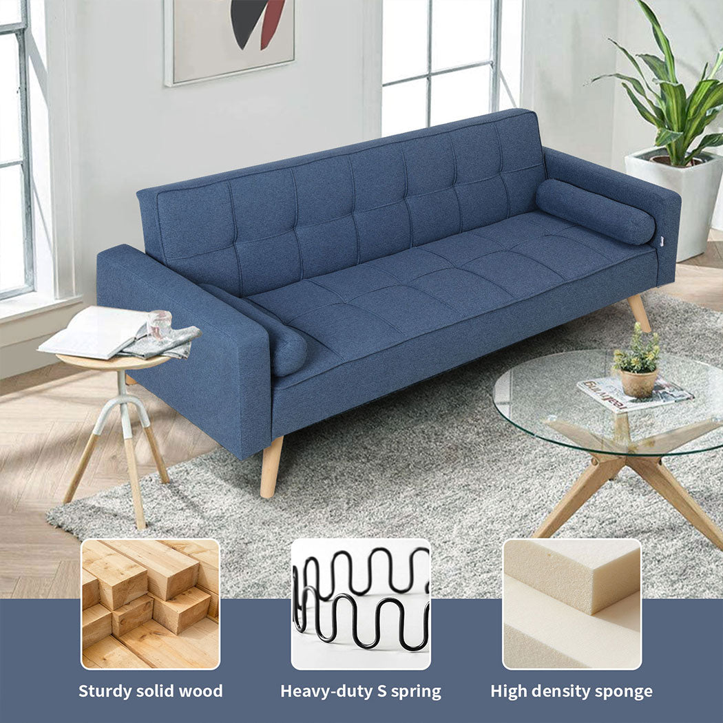 Familand 3 Seater Convertible Sofa Bed Loveseat Recliner Lounge Adjustable Back Blue