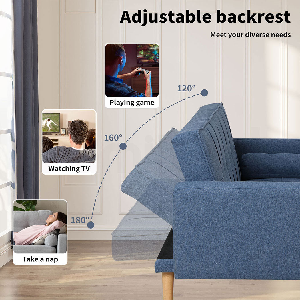 Familand 3 Seater Convertible Sofa Bed Loveseat Recliner Lounge Adjustable Back Blue