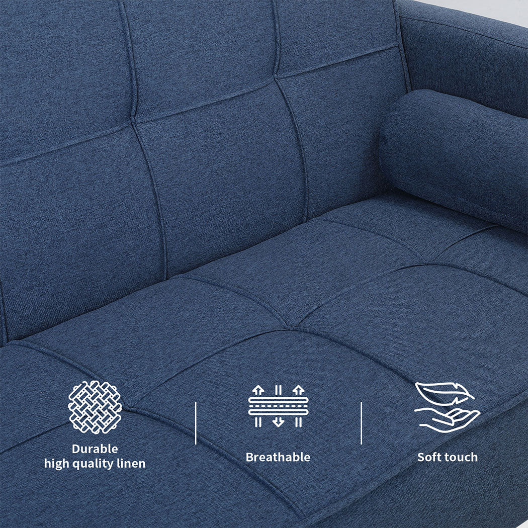Familand 3 Seater Convertible Sofa Bed Loveseat Recliner Lounge Adjustable Back Blue