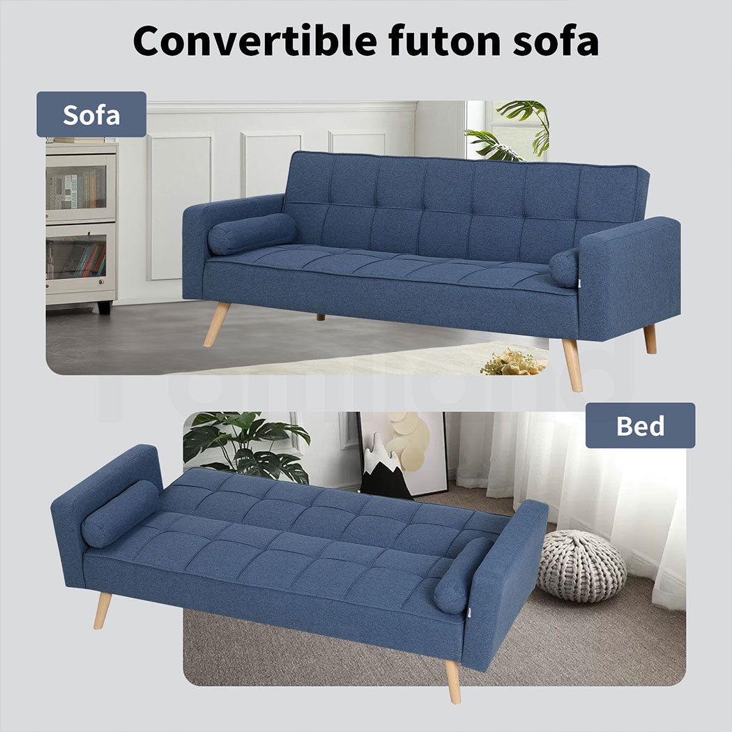 Familand 3 Seater Convertible Sofa Bed Loveseat Recliner Lounge Adjustable Back Blue