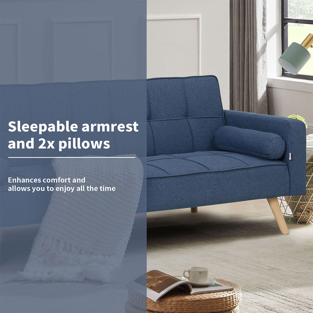 Familand 3 Seater Convertible Sofa Bed Loveseat Recliner Lounge Adjustable Back Blue
