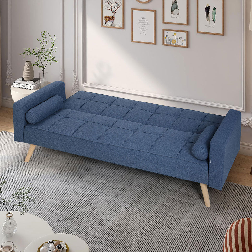 Familand 3 Seater Convertible Sofa Bed Loveseat Recliner Lounge Adjustable Back Blue