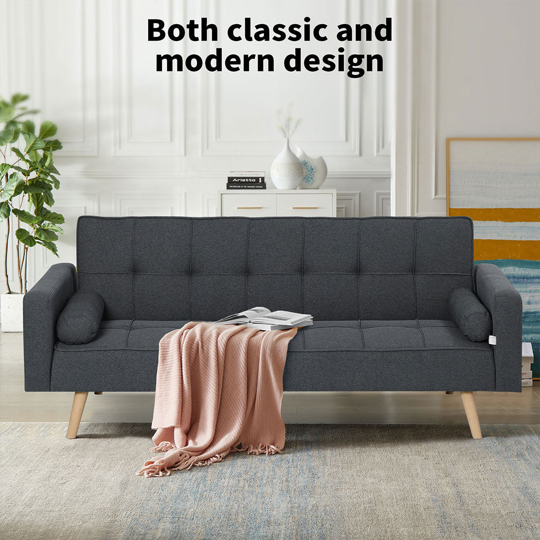 Familand 3 Seater Convertible Sofa Bed Loveseat Recliner Lounge Adjustable Back Grey