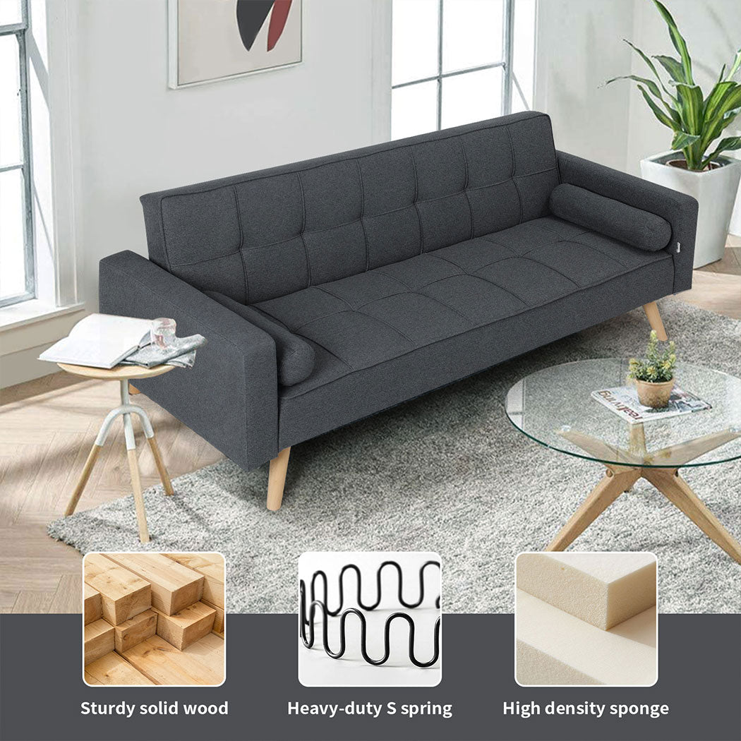 Familand 3 Seater Convertible Sofa Bed Loveseat Recliner Lounge Adjustable Back Grey