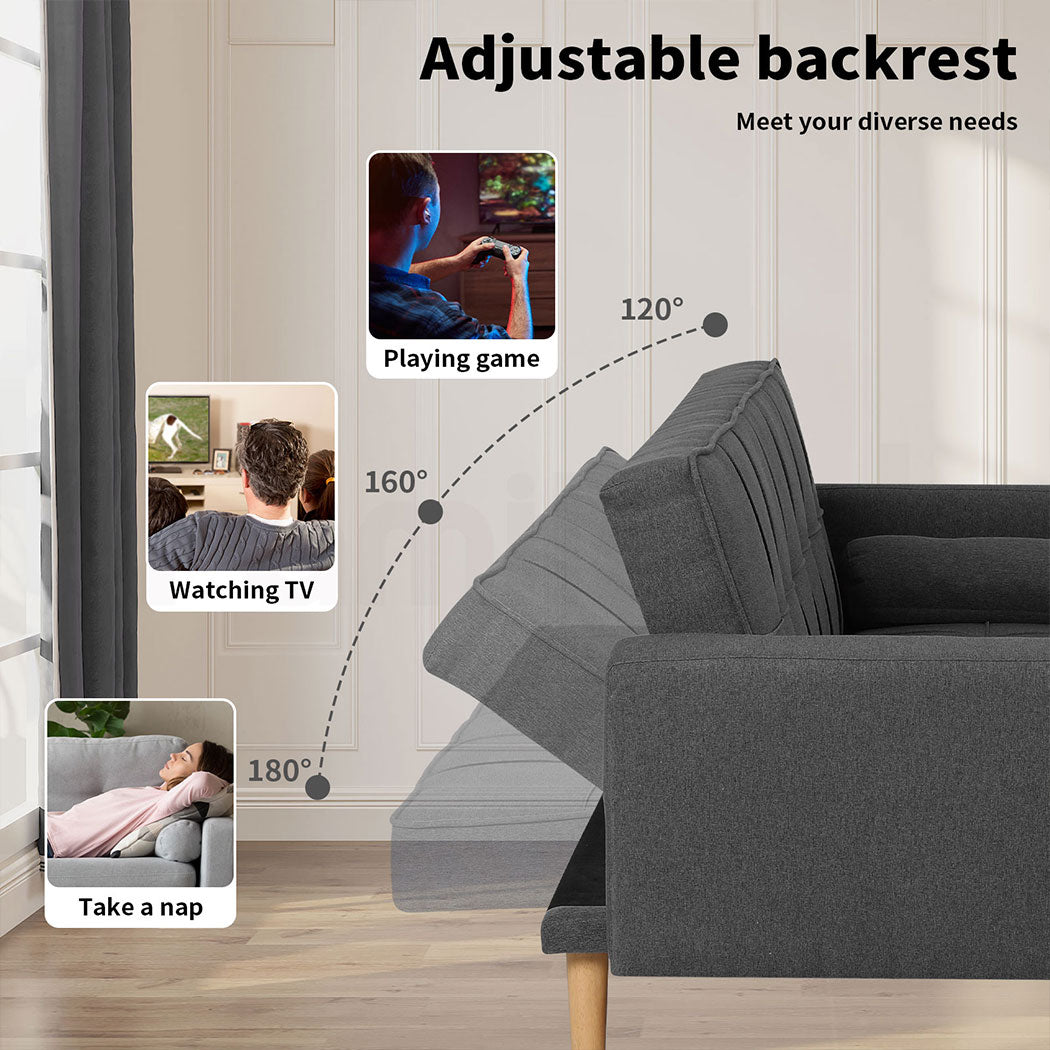 Familand 3 Seater Convertible Sofa Bed Loveseat Recliner Lounge Adjustable Back Grey
