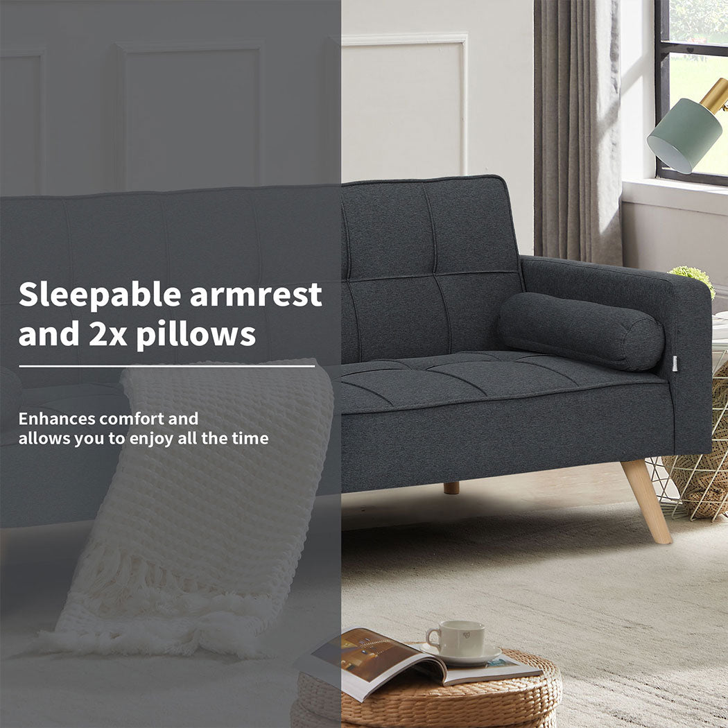 Familand 3 Seater Convertible Sofa Bed Loveseat Recliner Lounge Adjustable Back Grey