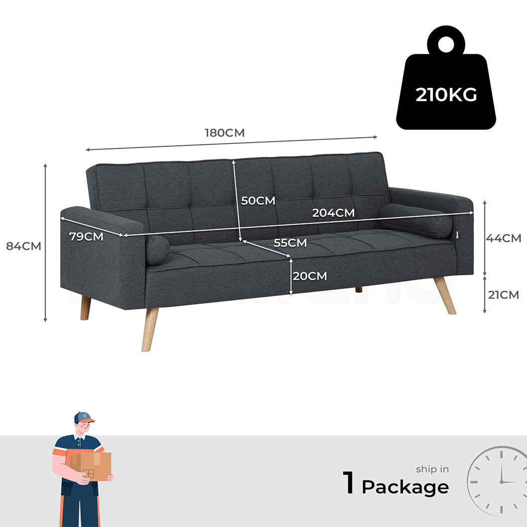 Familand 3 Seater Convertible Sofa Bed Loveseat Recliner Lounge Adjustable Back Grey
