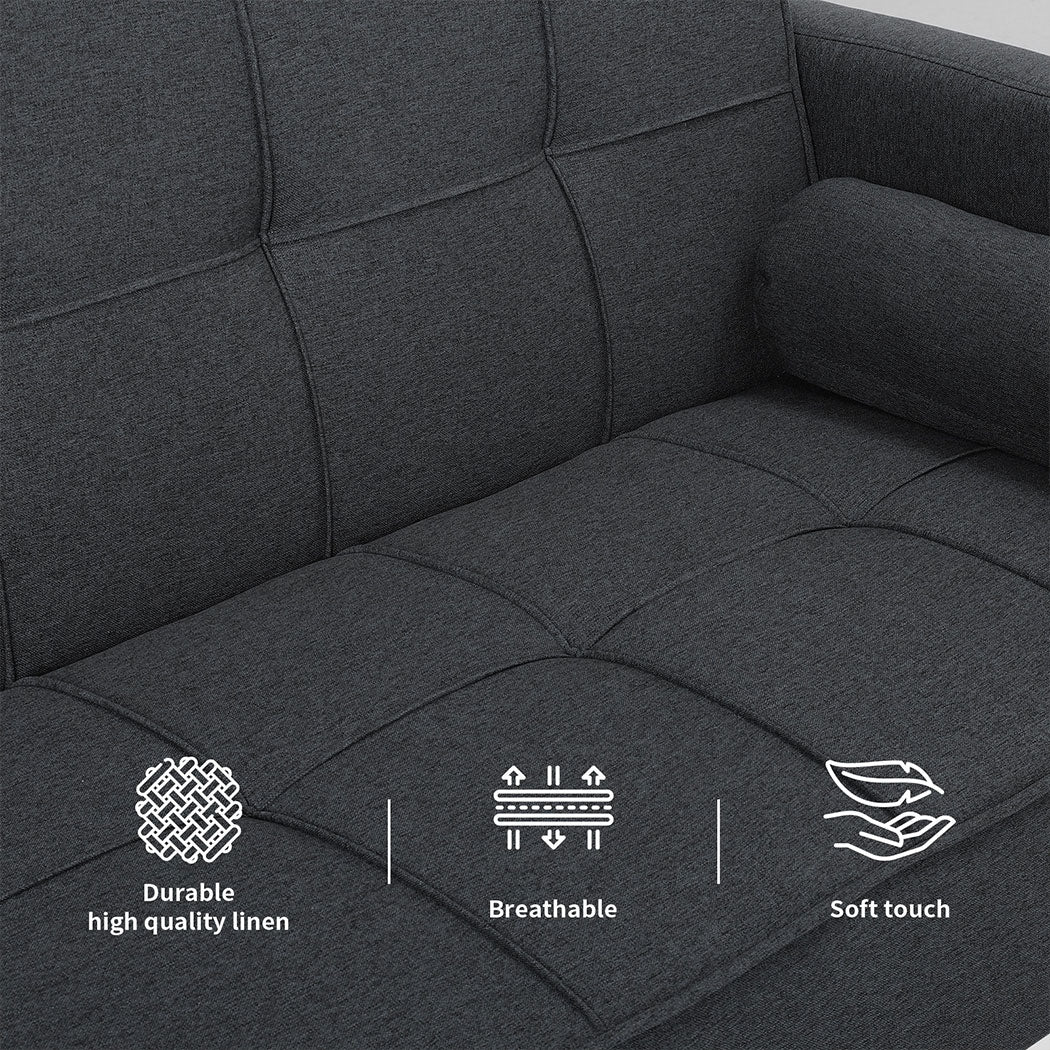 Familand 3 Seater Convertible Sofa Bed Loveseat Recliner Lounge Adjustable Back Grey