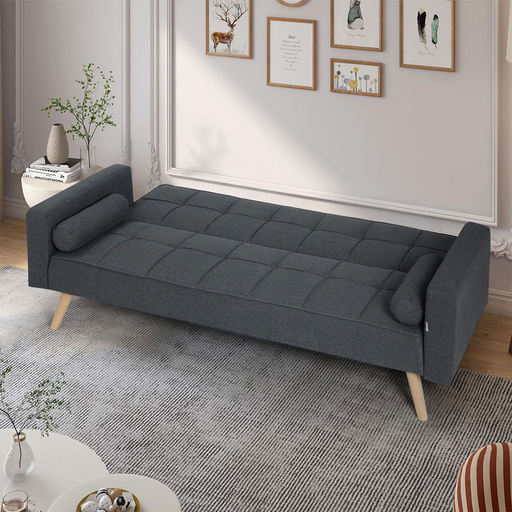 Familand 3 Seater Convertible Sofa Bed Loveseat Recliner Lounge Adjustable Back Grey