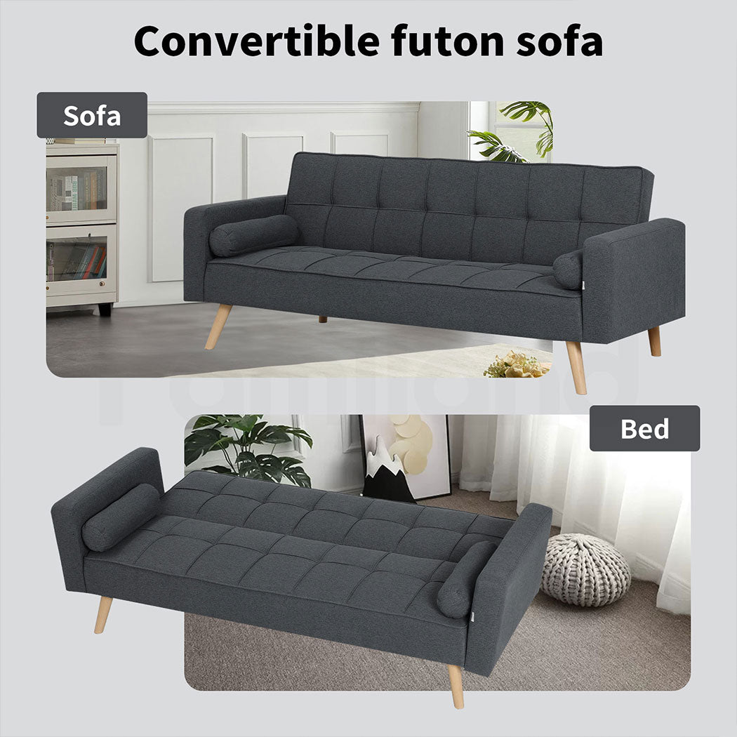 Familand 3 Seater Convertible Sofa Bed Loveseat Recliner Lounge Adjustable Back Grey