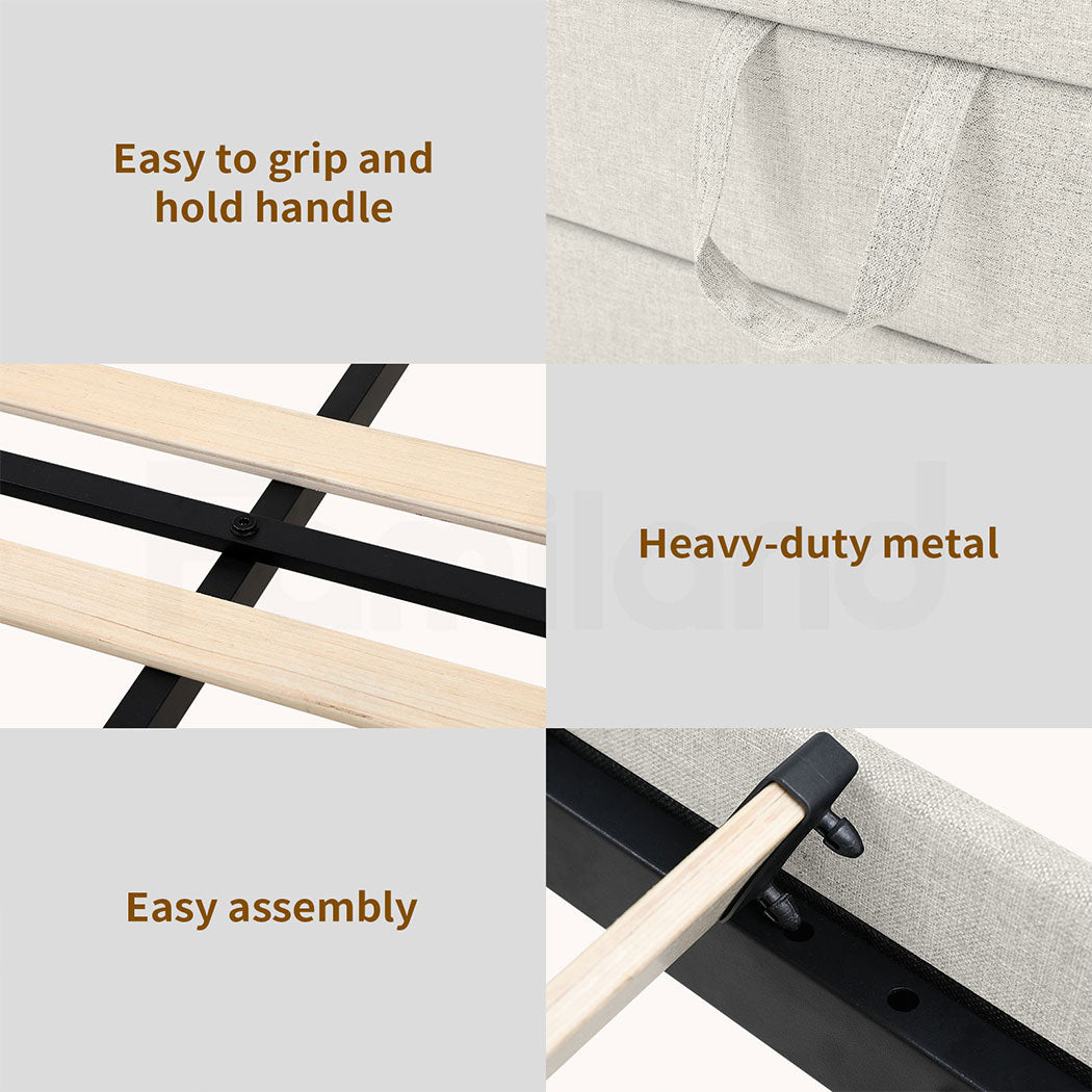 Familand Queen Daybed Trundle Bed Storage Drawer Upholstered Day Bed Frame Cream