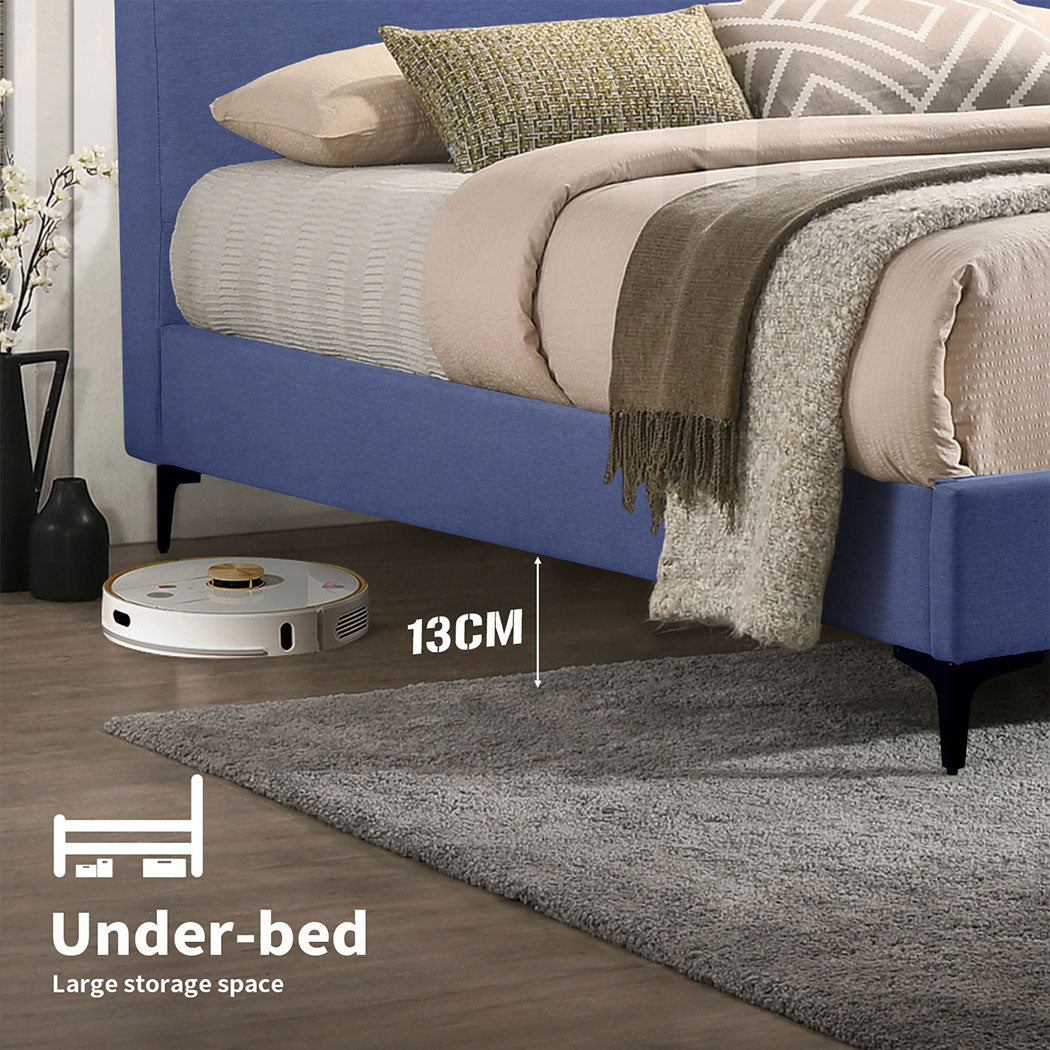 Familand Queen Size Platform Bed Frame Upholstered Headboard in Blue