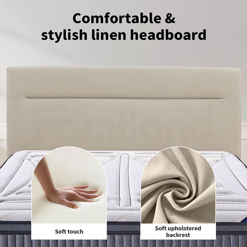 Familand Queen Size Platform Bed Frame Upholstered Headboard in Cream