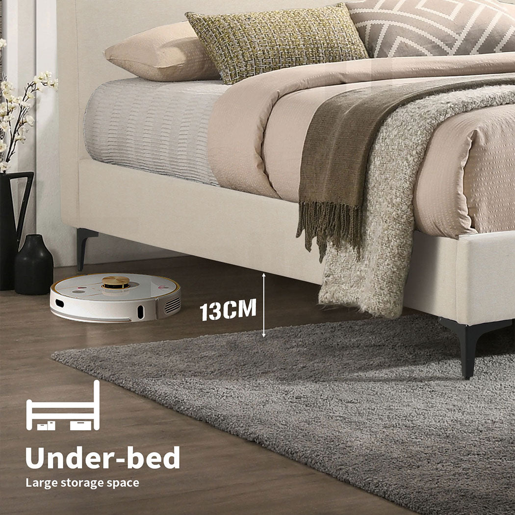 Familand Queen Size Platform Bed Frame Upholstered Headboard in Cream