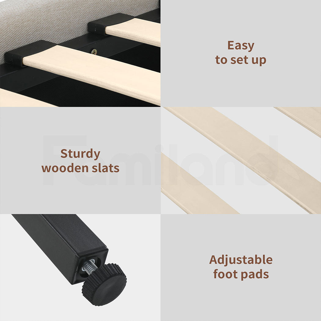 Familand Queen Size Platform Bed Frame Upholstered Headboard in Cream