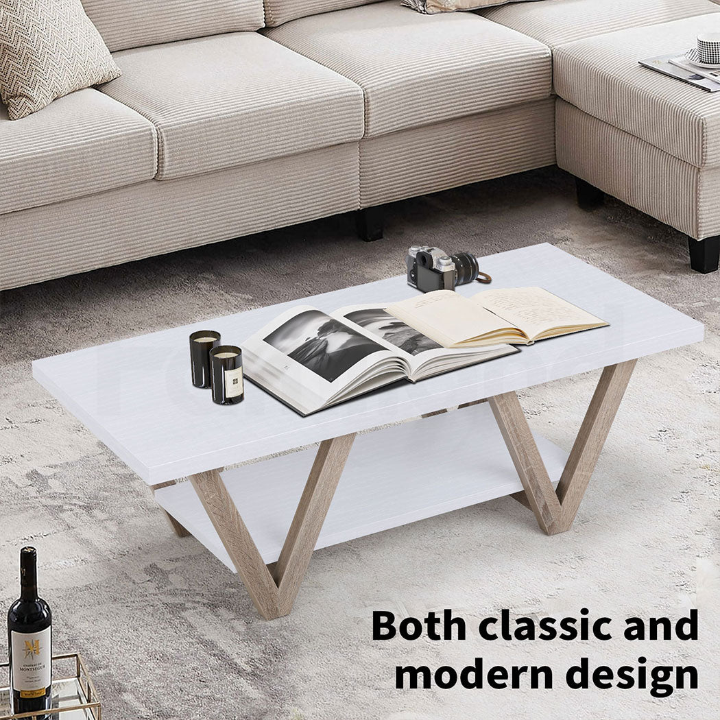 Familand 120cm Coffee Table - Heavy Duty Wooden Frame , 2-Teirs Open Storage Space for Living Room