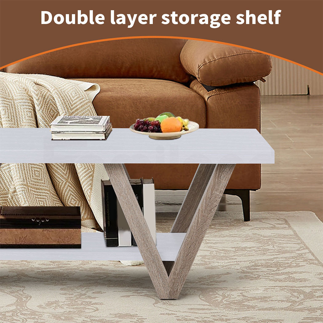 Familand 120cm Coffee Table - Heavy Duty Wooden Frame , 2-Teirs Open Storage Space for Living Room