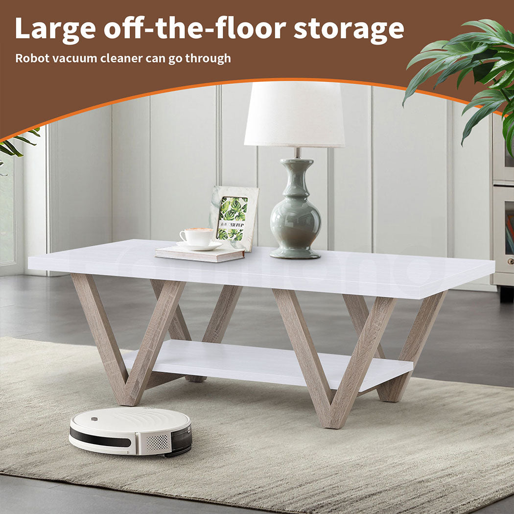Familand 120cm Coffee Table - Heavy Duty Wooden Frame , 2-Teirs Open Storage Space for Living Room