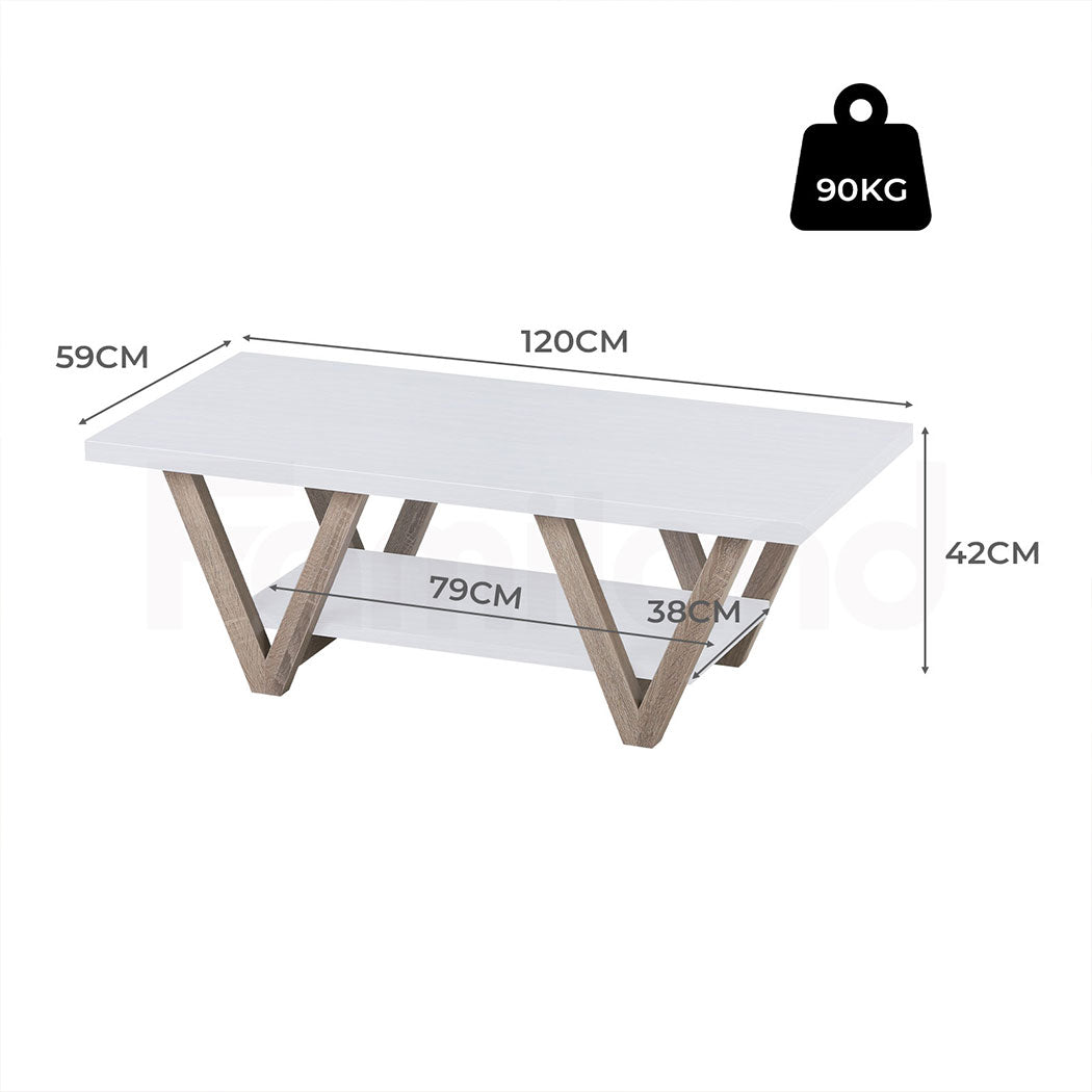 Familand 120cm Coffee Table - Heavy Duty Wooden Frame , 2-Teirs Open Storage Space for Living Room