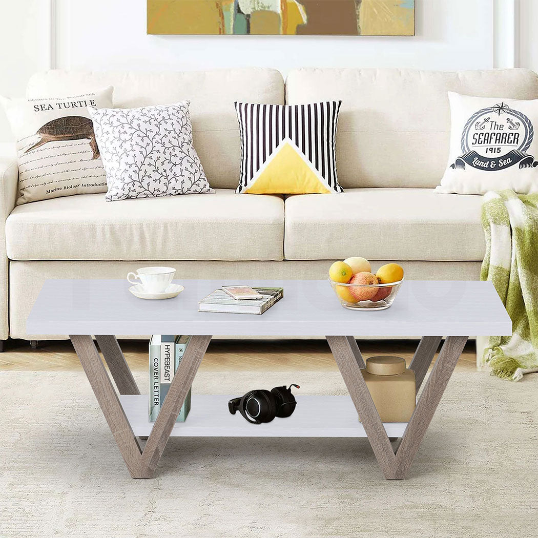 Familand 120cm Coffee Table - Heavy Duty Wooden Frame , 2-Teirs Open Storage Space for Living Room