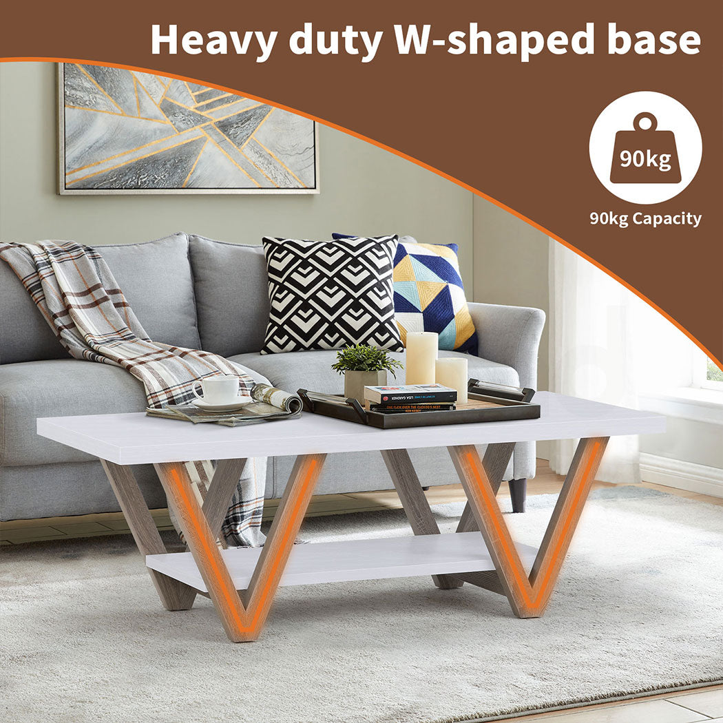 Familand 120cm Coffee Table - Heavy Duty Wooden Frame , 2-Teirs Open Storage Space for Living Room
