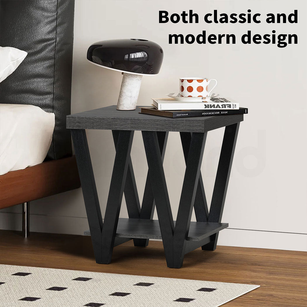 Familand End Side Table - Heavy Duty Wooden Frame & 2-Teirs Storage Space, Bedside Table Night Stand