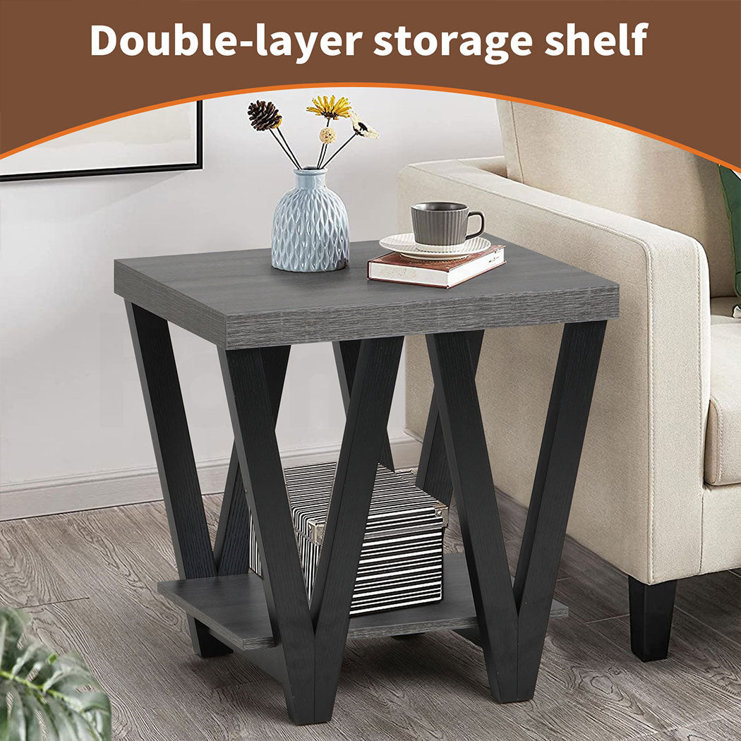 Familand End Side Table - Heavy Duty Wooden Frame & 2-Teirs Storage Space, Bedside Table Night Stand