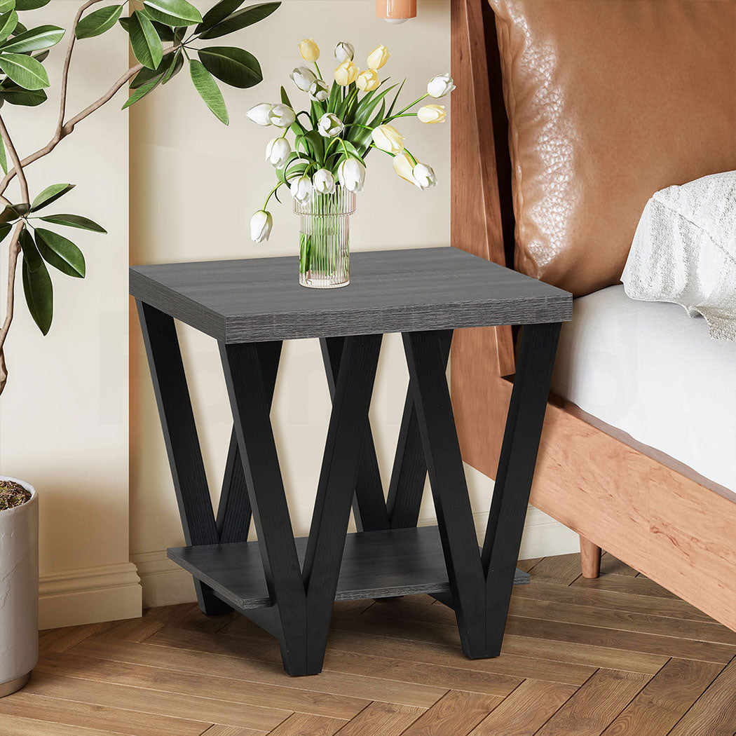 Familand End Side Table - Heavy Duty Wooden Frame & 2-Teirs Storage Space, Bedside Table Night Stand