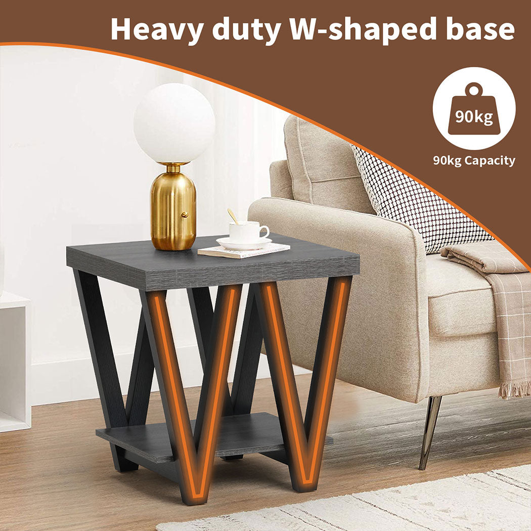 Familand End Side Table - Heavy Duty Wooden Frame & 2-Teirs Storage Space, Bedside Table Night Stand
