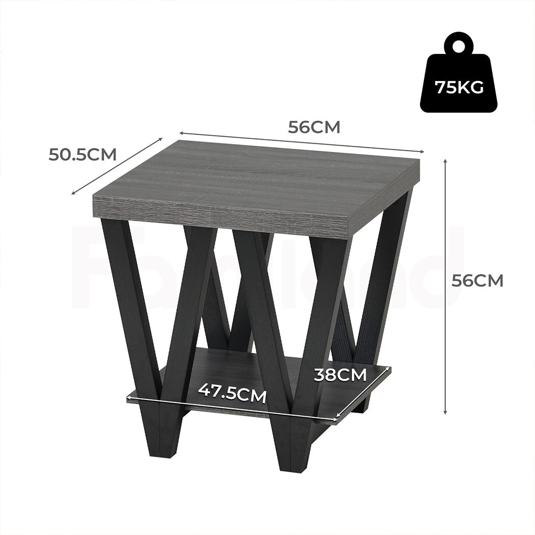 Familand End Side Table - Heavy Duty Wooden Frame & 2-Teirs Storage Space, Bedside Table Night Stand