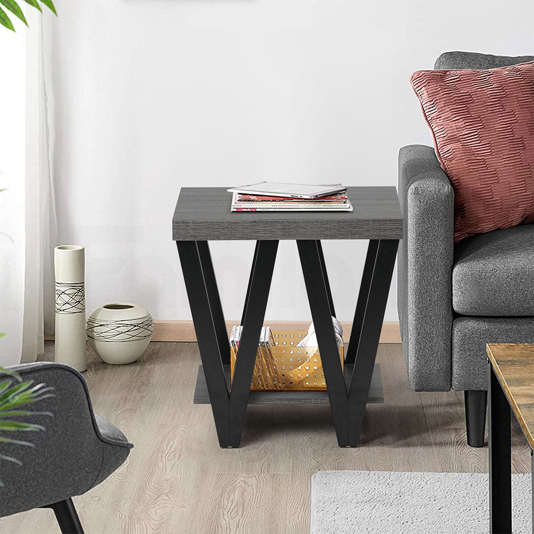 Familand End Side Table - Heavy Duty Wooden Frame & 2-Teirs Storage Space, Bedside Table Night Stand