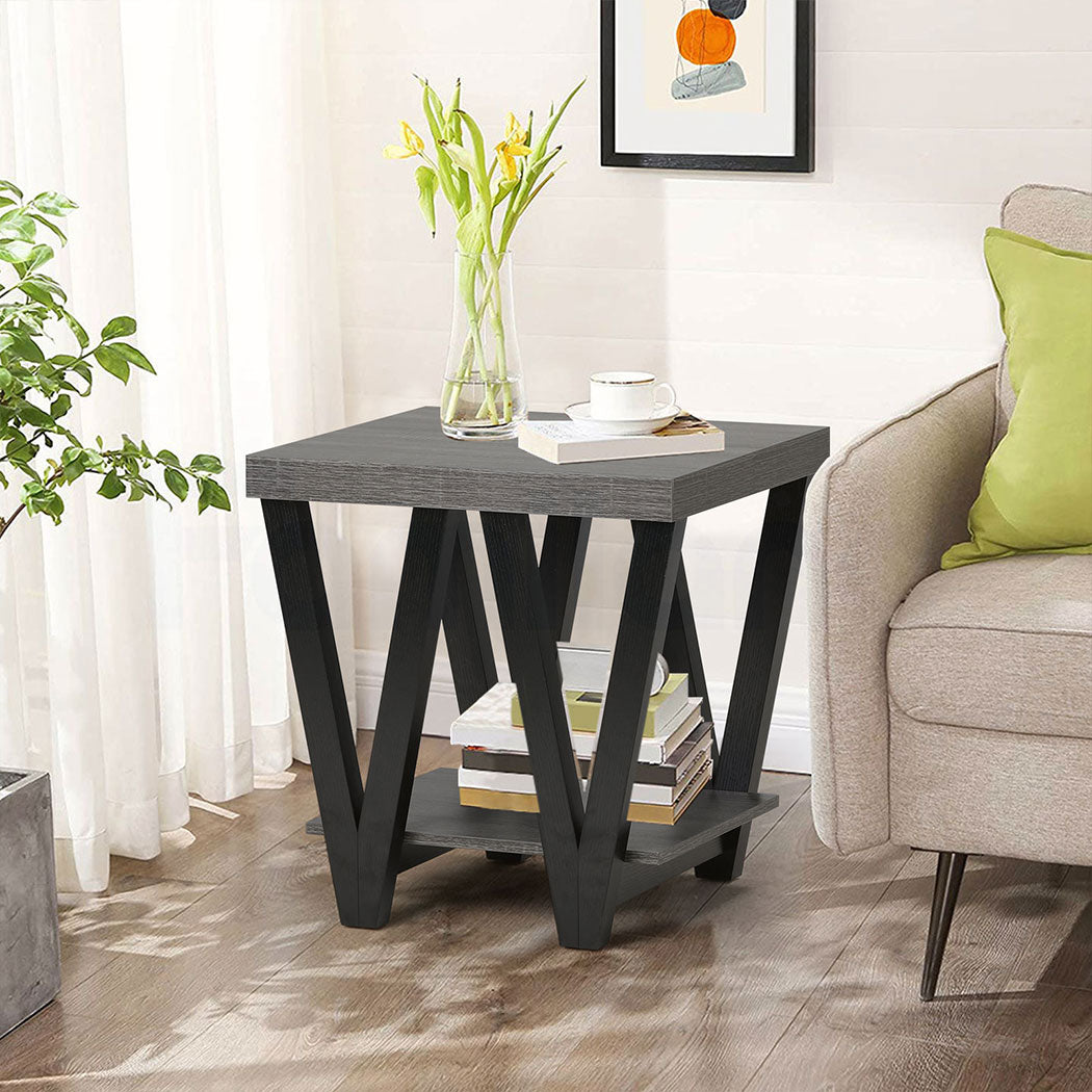 Familand End Side Table - Heavy Duty Wooden Frame & 2-Teirs Storage Space, Bedside Table Night Stand