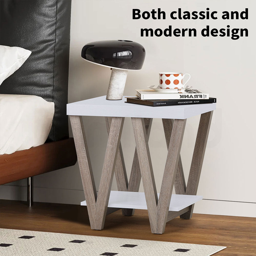 Familand End Side Table - Heavy Duty Wooden Frame & 2-Teirs Storage Space, Bedside Table Night Stand