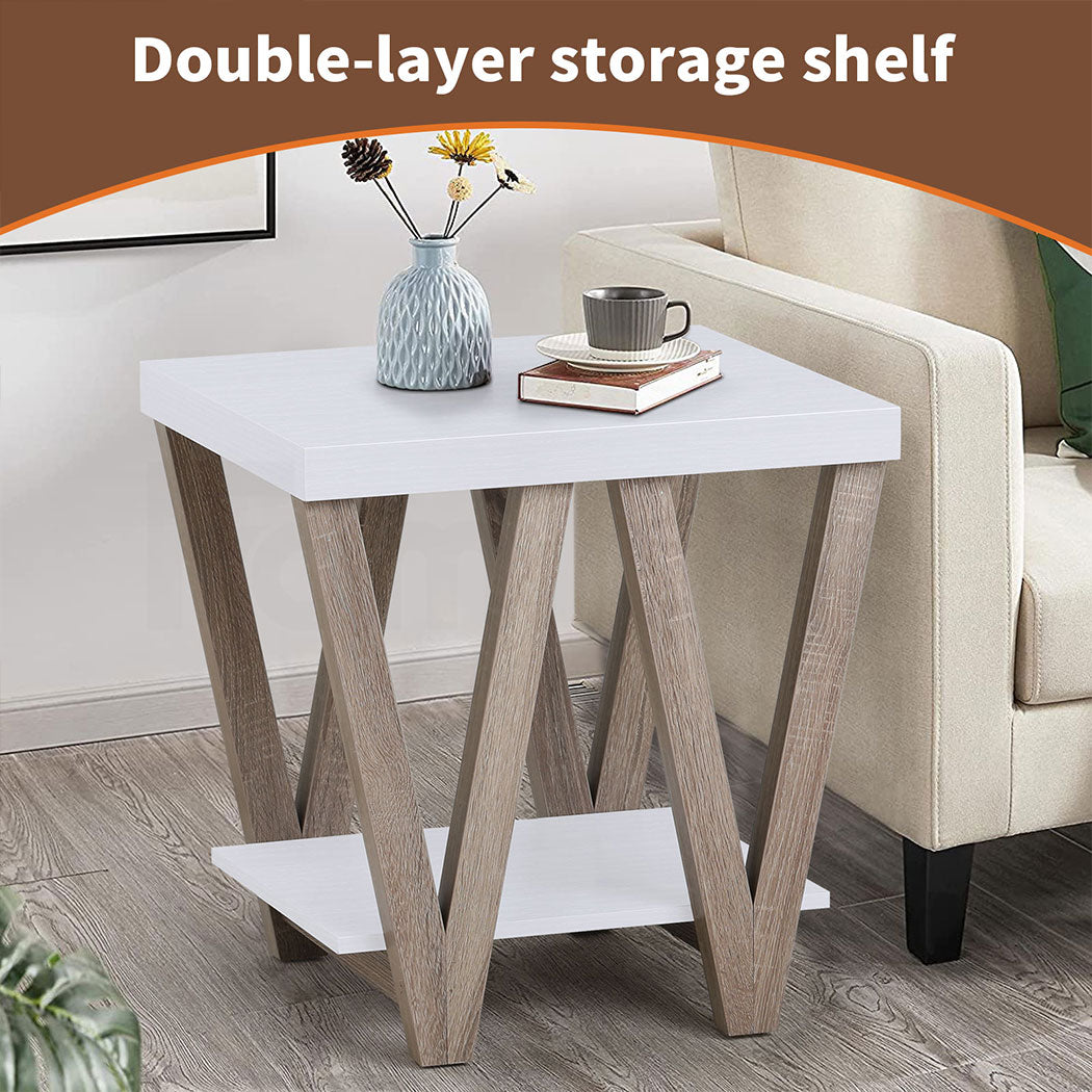 Familand End Side Table - Heavy Duty Wooden Frame & 2-Teirs Storage Space, Bedside Table Night Stand