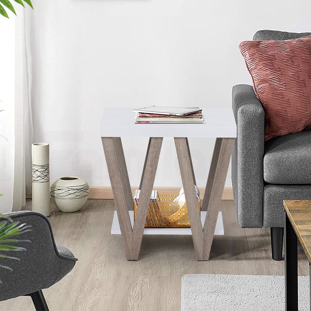 Familand End Side Table - Heavy Duty Wooden Frame & 2-Teirs Storage Space, Bedside Table Night Stand