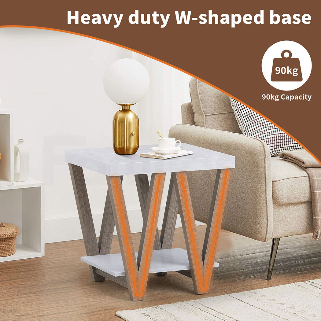 Familand End Side Table - Heavy Duty Wooden Frame & 2-Teirs Storage Space, Bedside Table Night Stand