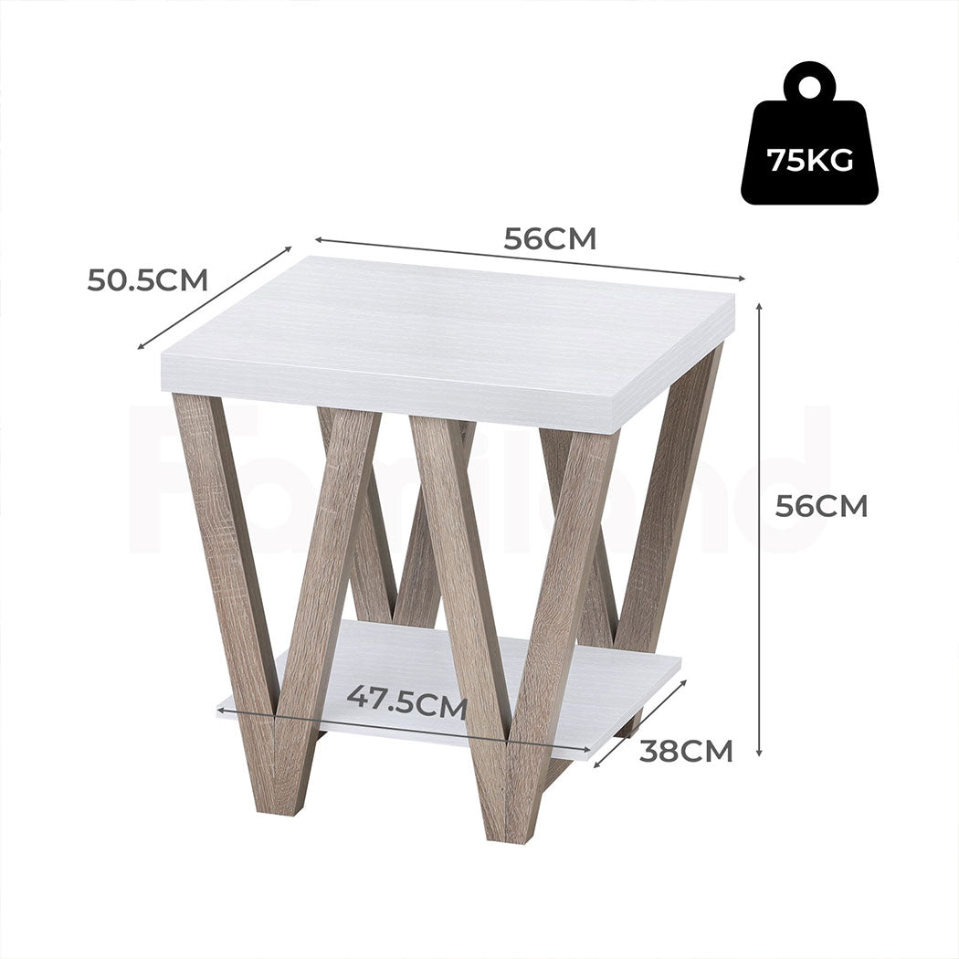 Familand End Side Table - Heavy Duty Wooden Frame & 2-Teirs Storage Space, Bedside Table Night Stand