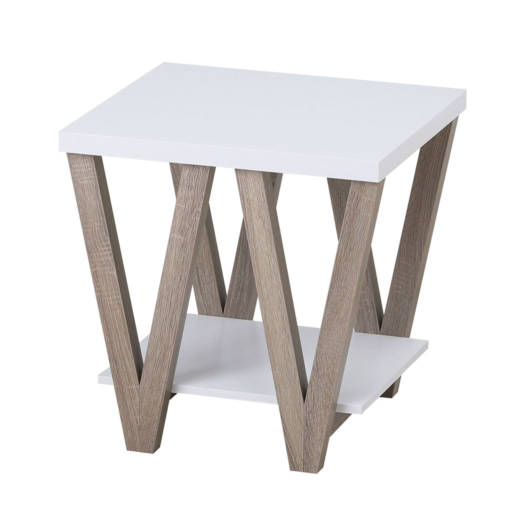 Familand End Side Table - Heavy Duty Wooden Frame & 2-Teirs Storage Space, Bedside Table Night Stand