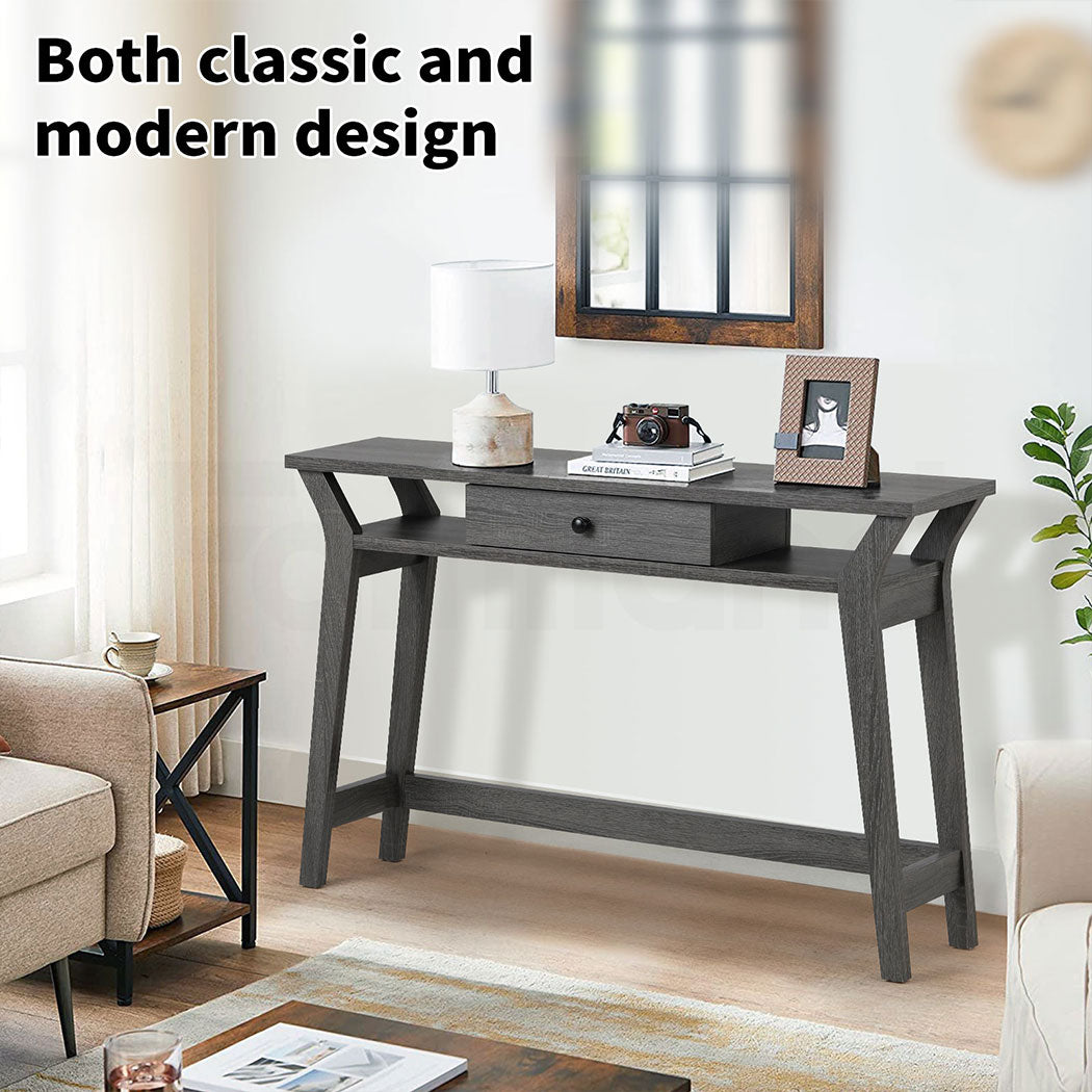 Familand 120cm Wooden Console Hallway Table with Storage Drawer - Entryway Tables Behind Sofa Couch