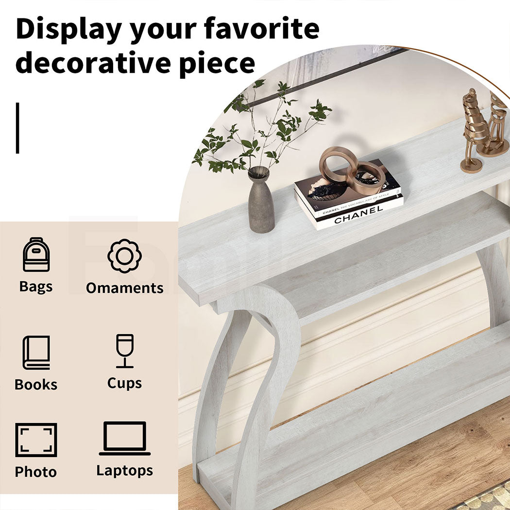 Familand 120cm Wooden Console Hallway Table - 3 Teirs Storage Shelves - Entryway Tables Behind Sofa