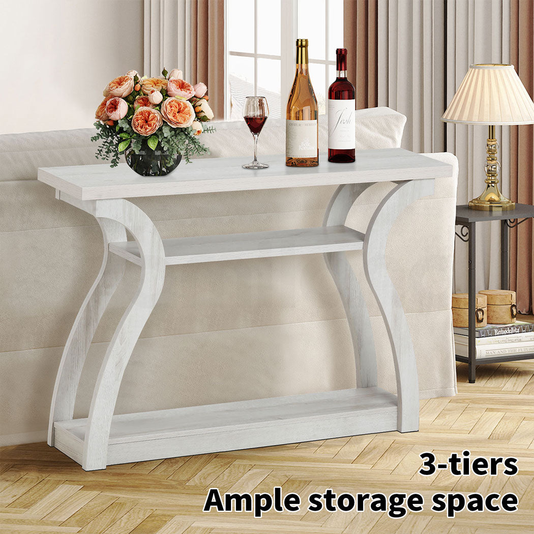 Familand 120cm Wooden Console Hallway Table - 3 Teirs Storage Shelves - Entryway Tables Behind Sofa