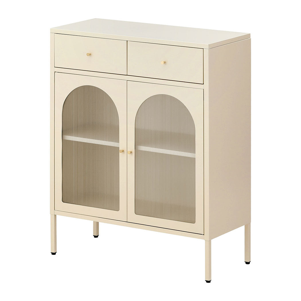 Familand Metal Buffet Sideboard Accent Storage Cabinet with 2x Drawers in Cream