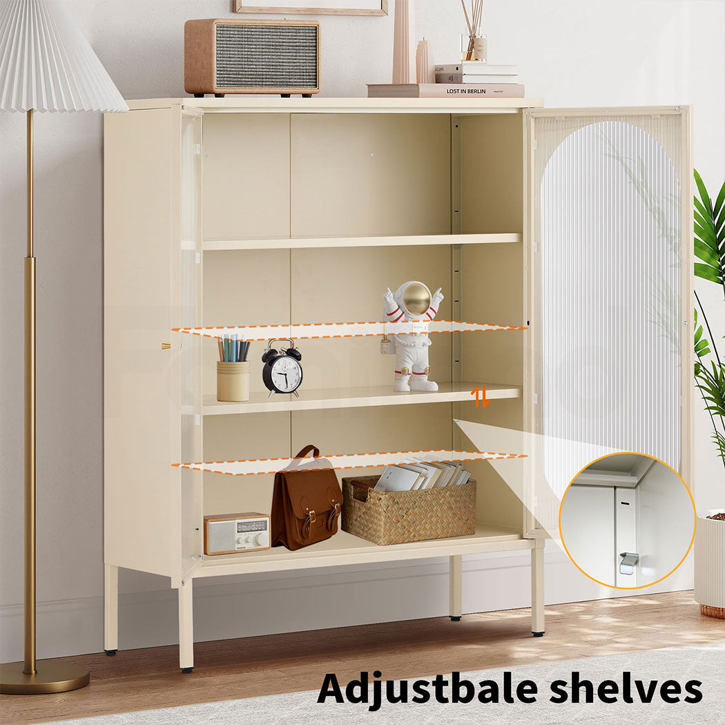 Familand Metal Buffet Sideboard Accent Storage Cabinet in Cream