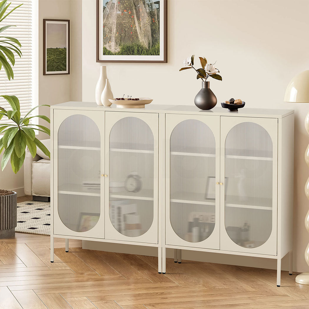 Familand Metal Buffet Sideboard Accent Storage Cabinet in Cream