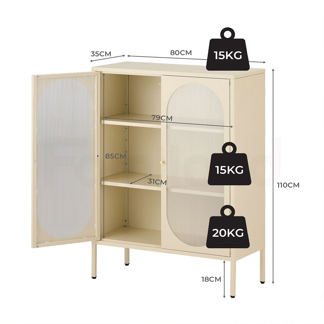Familand Metal Buffet Sideboard Accent Storage Cabinet in Cream