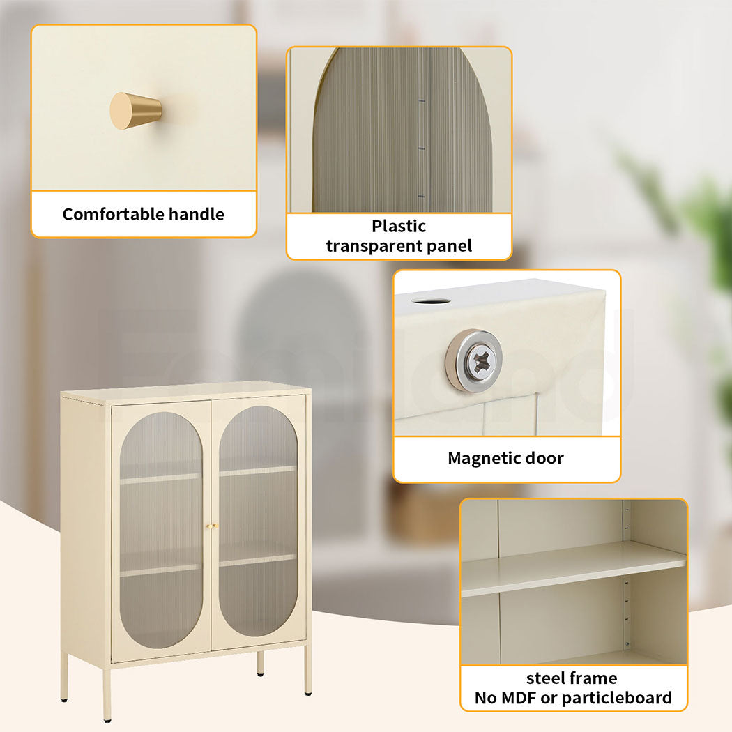 Familand Metal Buffet Sideboard Accent Storage Cabinet in Cream